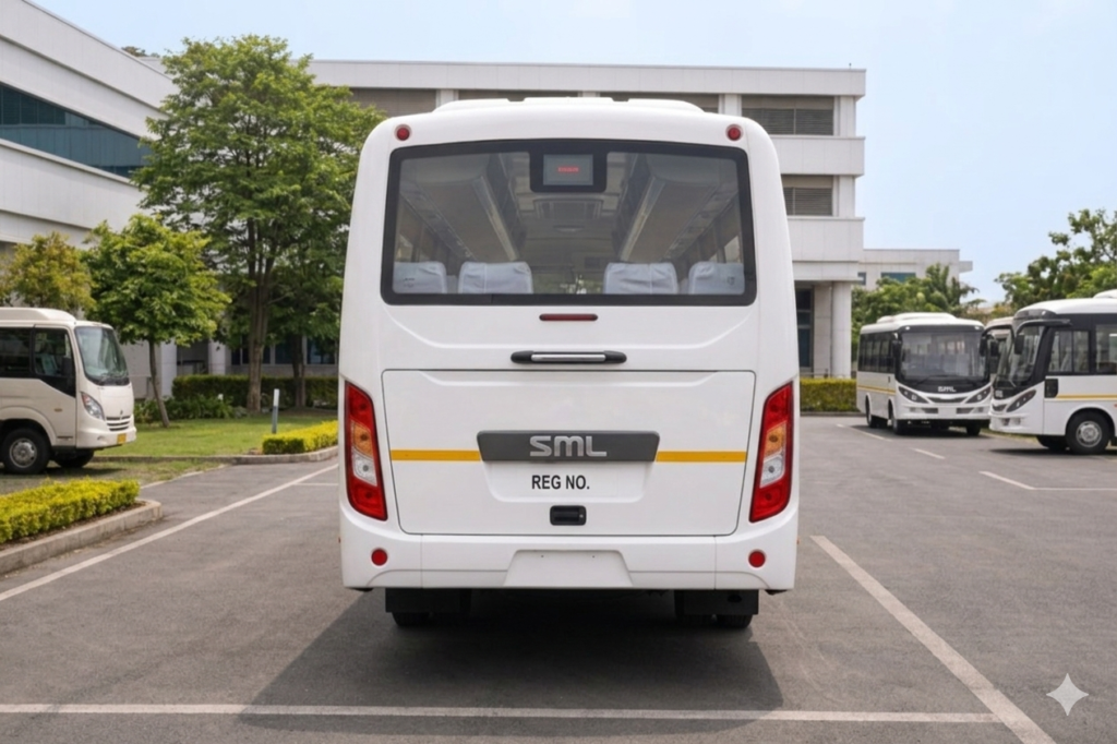 back side image of sml 22 seater bus