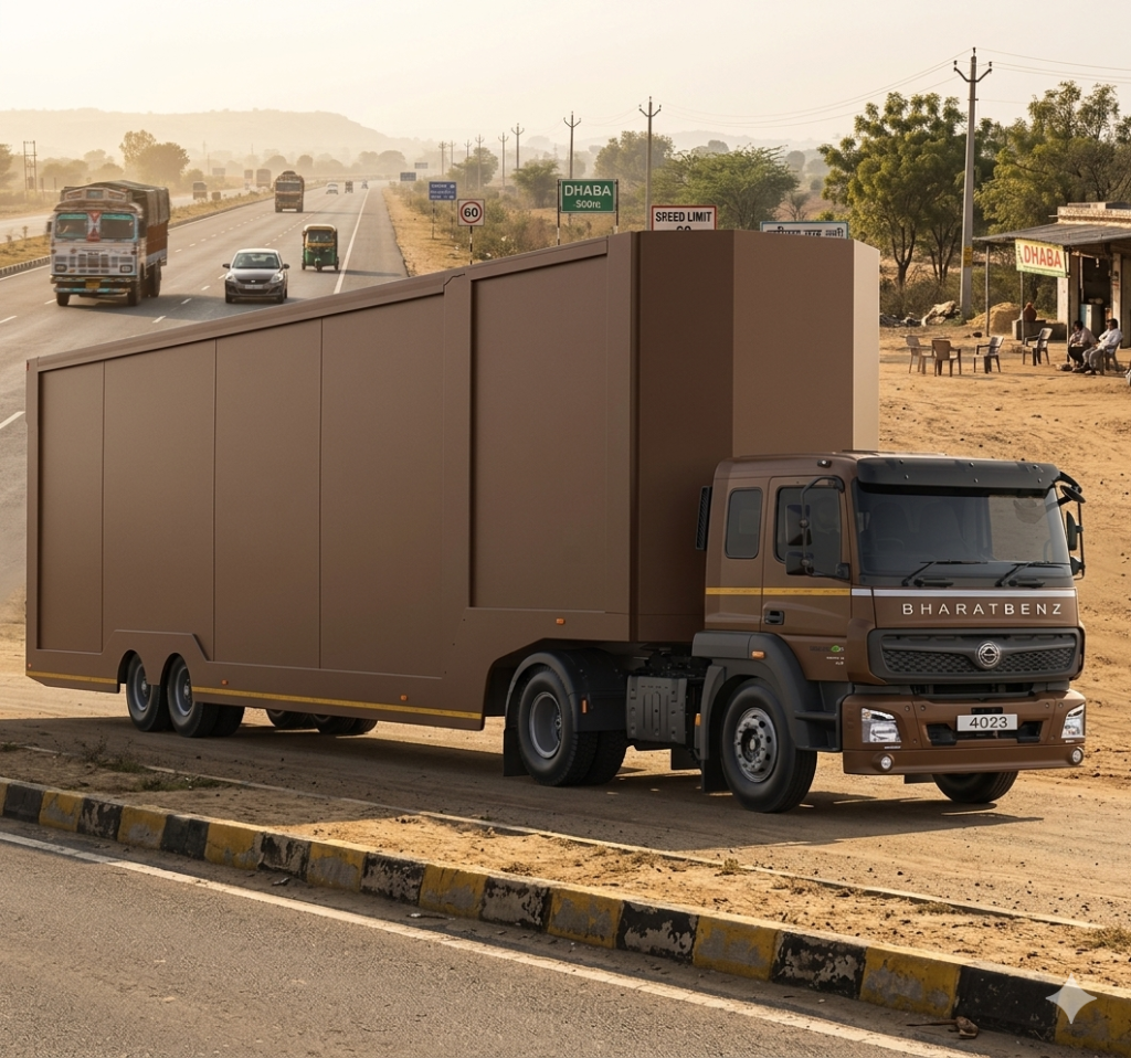Brown colour BharatBenz 600 ft Truck