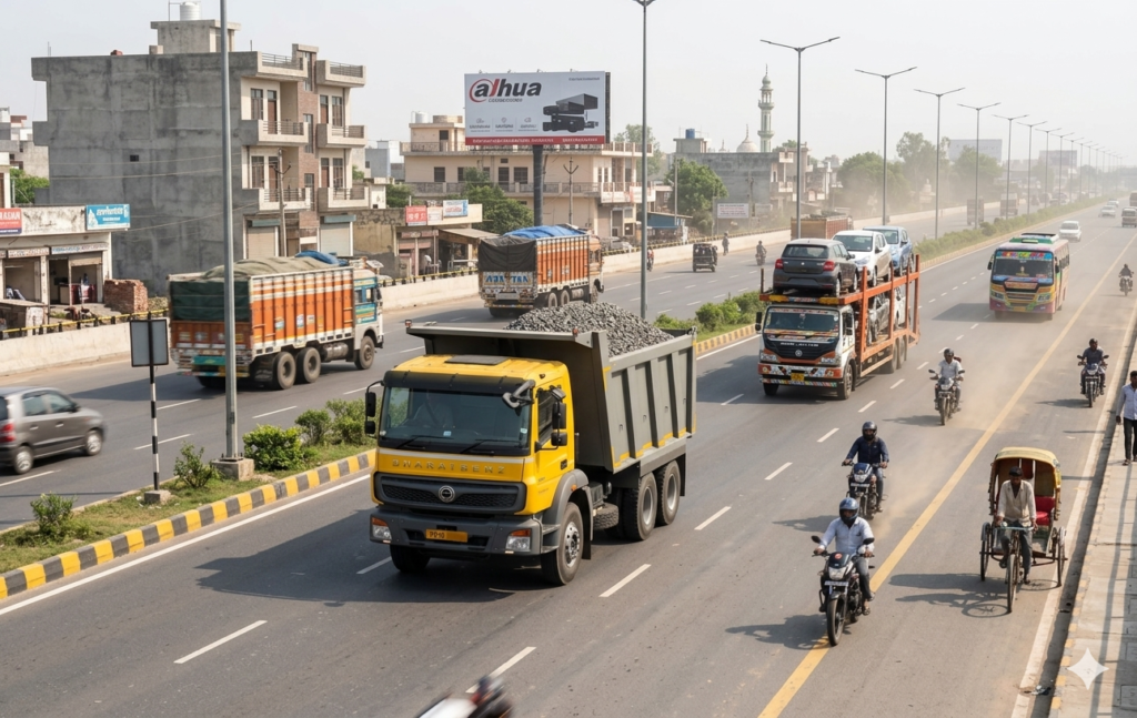Loaded truck move on highway
